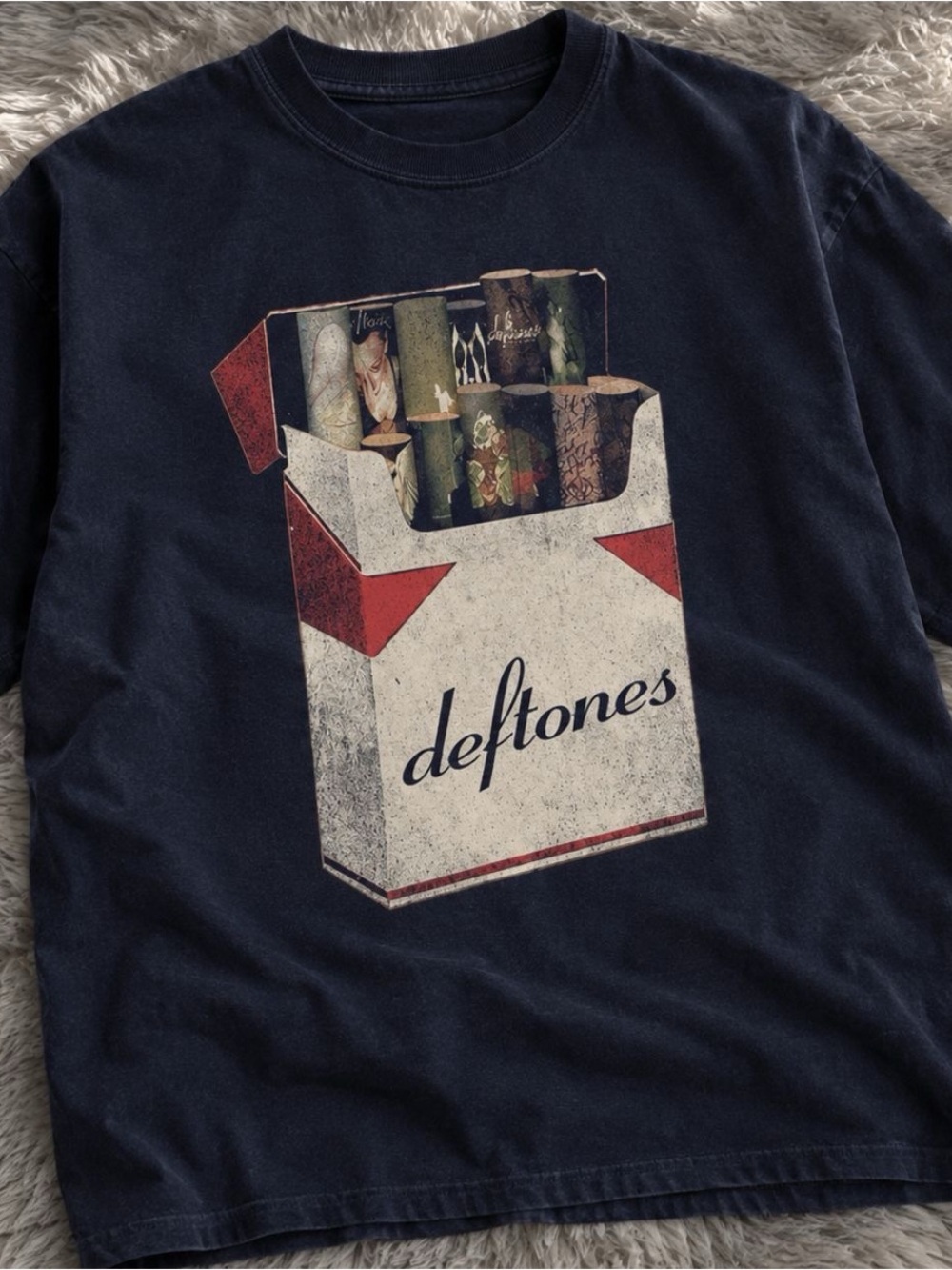 Gildan Navy Deftones Graphic Tee with Red & White Accents